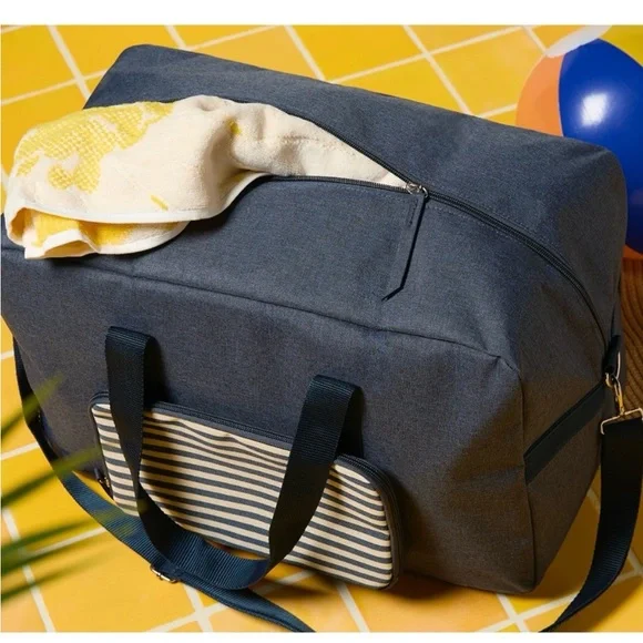 Navy Blue Striped Weekender Bag - Picture 6 of 9